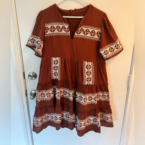 bohme | Dresses | Bohme Embroidered Burnt Orange Mini Dress Lined Size  Large | Poshmark
